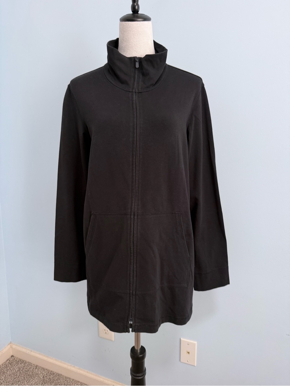 EILEEN FISHER Jacket Size L Organic Cotton Full Zip Long Sleeve Black USA